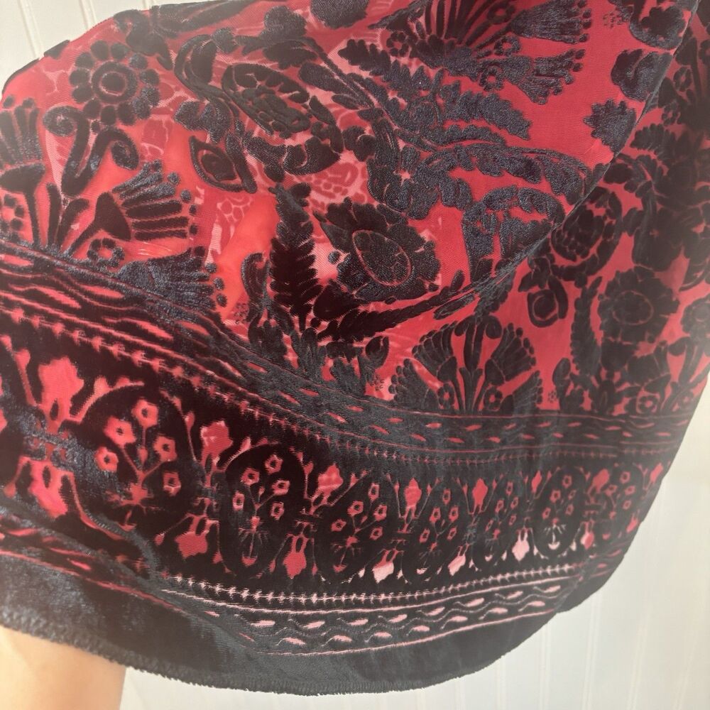 Red Black Womens Damask Dress Size M Velvet Ornate Cocktail Romantic Tapestry - Picture 5 of 15